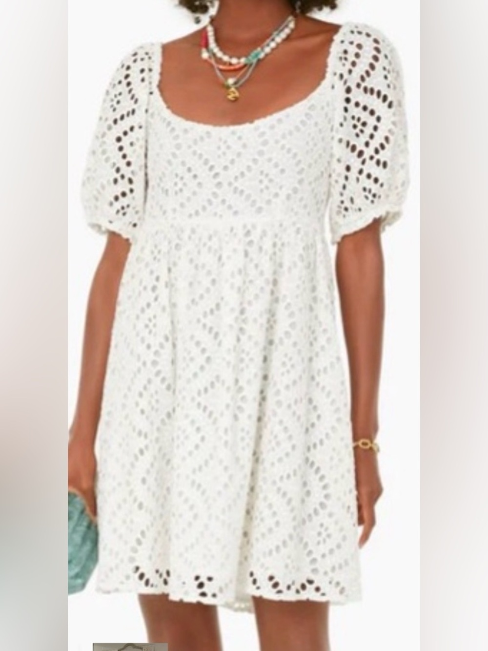 Tuckernuck White Eyelet Puff-Sleeve Mini Dress XL EUC